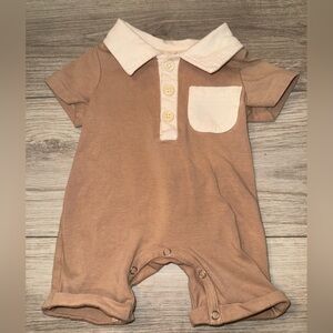 Tan Baby Romper with light tan Collar